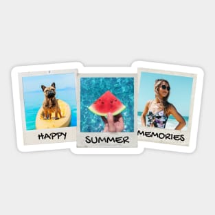 Happy Summer Memories // Polaroid photo. Funny dog, slice of watermelon, girl in swimsuit on beach Sticker